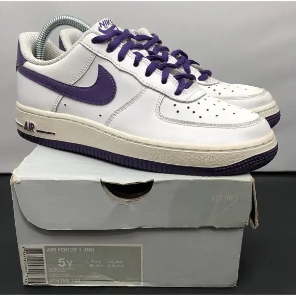 Nike Air Force 1 Dunk Low 314192 White Purple Boys 5 Fast Ship In Box
